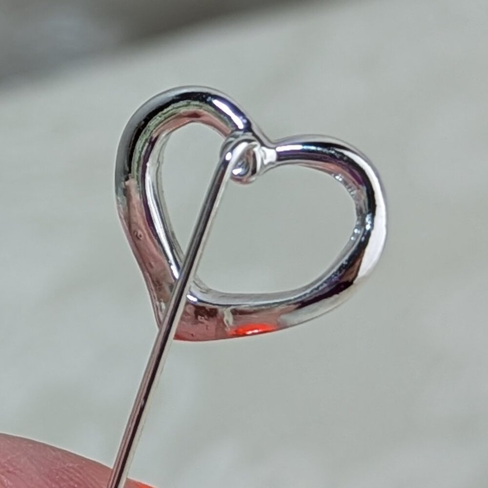 Vintage Open Heart Stick Pin Stickpin Silver Metal - Picture 7 of 10